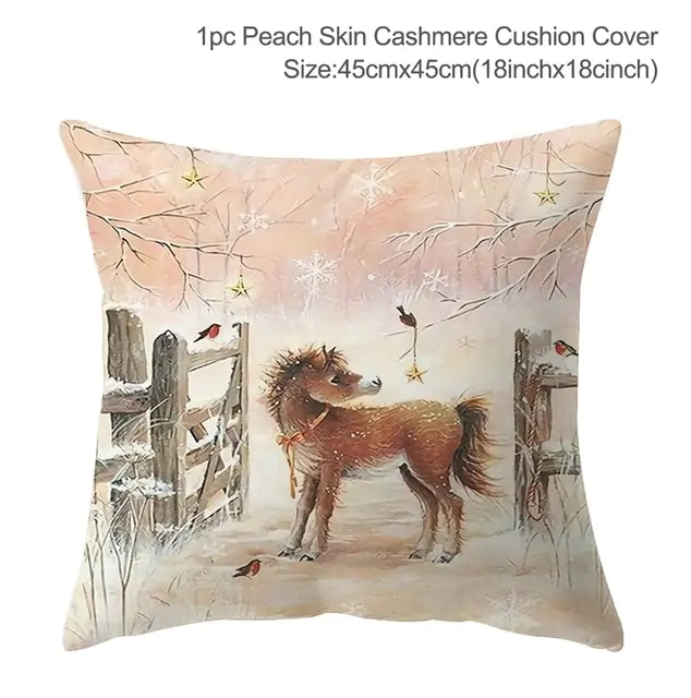 Christmas Elk Tree Cushion Cover